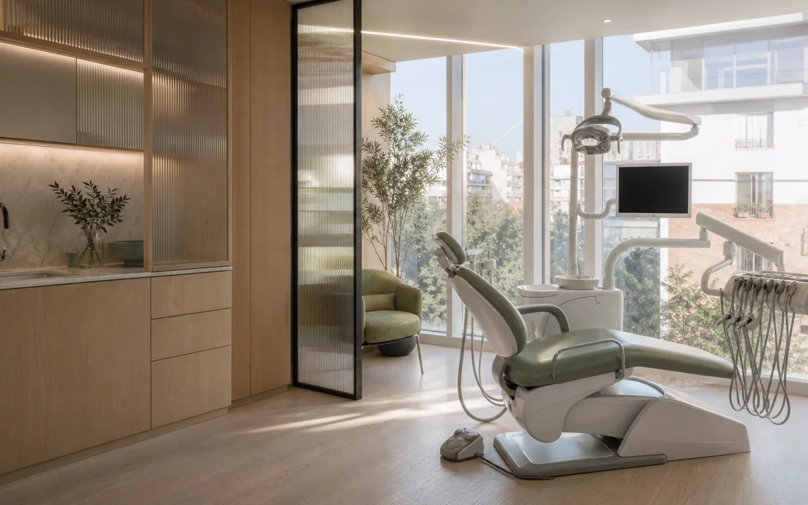Modern dental treatment room representing patient intake, scheduling, and follow-up operations