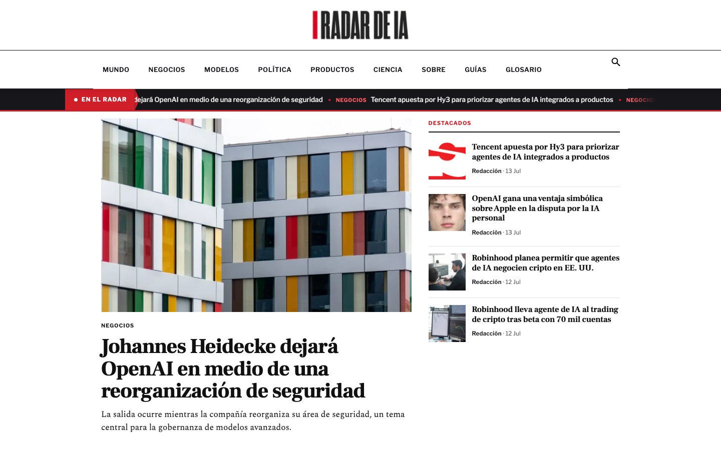 Radar de IA product interface